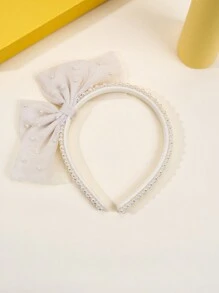 1 pieza Diadema con lazo rojo, blanco y rosa para niñas, elegante banda para el cabello con perlas falsas, accesorio decorativo para el cabello para adolescentes - Multicolor - Ver 8
