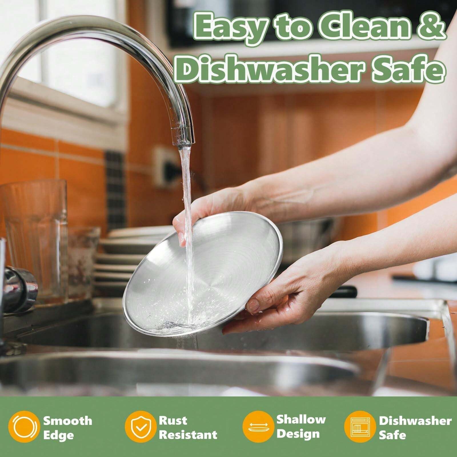 2 Pcs Wide Friendly Cat Dishes Set , Stainless Steel Cats Bowls