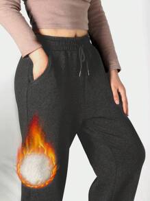 Womens High Waisted Fleece Sweatpants Drawstring Jogger Sweat Pants Cinch Bottom Workout Trousers - Black - View 6