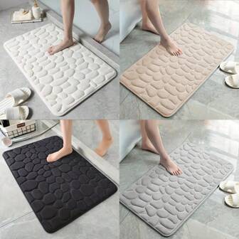 一片式鹅卵石图案浴室垫，吸水快干厨房地毯，防滑超柔软入口门垫，适用于浴室卧室厨房客厅，理想的浴室用品，家居装饰