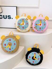 1 件男孩女孩可爱时钟创意小背包 3-6 岁儿童旅行书包婴儿礼物背包小众欧美风格个性化设计，舒适面料，可调节肩带，宽敞轻便的内部空间，适合旅行 - A - 查看 1