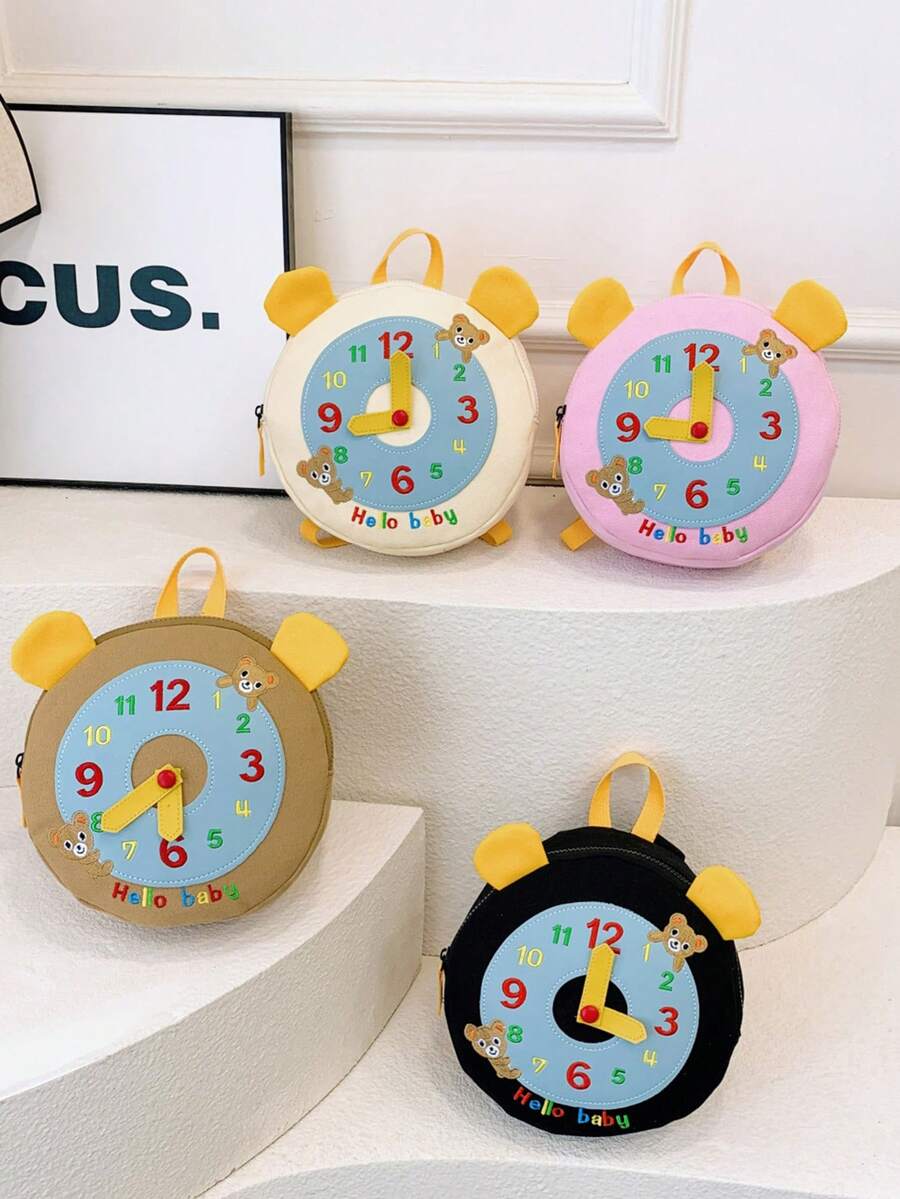 1 件男孩女孩可爱时钟创意小背包 3-6 岁儿童旅行书包婴儿礼物背包小众欧美风格个性化设计，舒适面料，可调节肩带，宽敞轻便的内部空间，适合旅行 - A - 查看 1