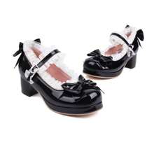 Women Kawaii Mary Jane Pumps Mid Block Heel Fashion Dress Shoes With Cute Bow Platform Chunky Heel Sweet Party Wedding Hallowen Cosplay Shoes For Women - 黑色 - 查看 2