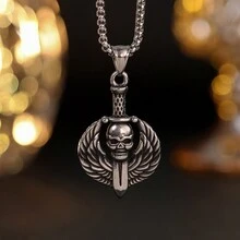 Holy Death Pendant Punk Fashion Vampire Silver Necklace Gothic Jewelry - Silver - View 18