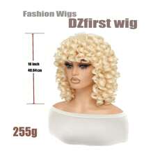 DZfirst 613 Blonde 16 Inch Curly Wigs Short Curly Wig With Bangs Heat Resistant Synthetic Fiber Hair Cosplay Wigs