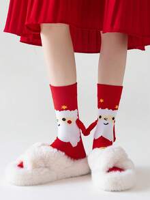 1 Pair Christmas Style Magnetic Matching Socks, Cute Couple Magnet Design Knee-High Socks - Multicolor - View 3