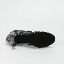 1 Pair High Heels 7.5CM Dance Shoes With Rhinestone Decor, Black/White/Beige, Comfortable Latin Waltz Ballroom Dance Boots