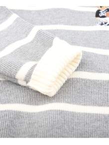 Young Boy Striped Lapel Cartoon Embroidered Sweater, Autumn/Winter - Grey - View 5