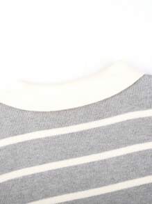 Young Boy Striped Lapel Cartoon Embroidered Sweater, Autumn/Winter - Grey - View 3