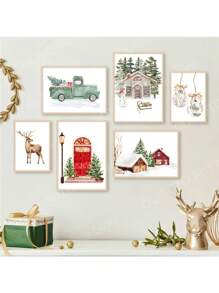 1PC Christmas Gallery Wall Set Nutcracker Winter Deer Snow Truck Posters Of Wall Art Canvas Print Picture Festive Holiday Home Decor No Frame - Multicolor - View 1