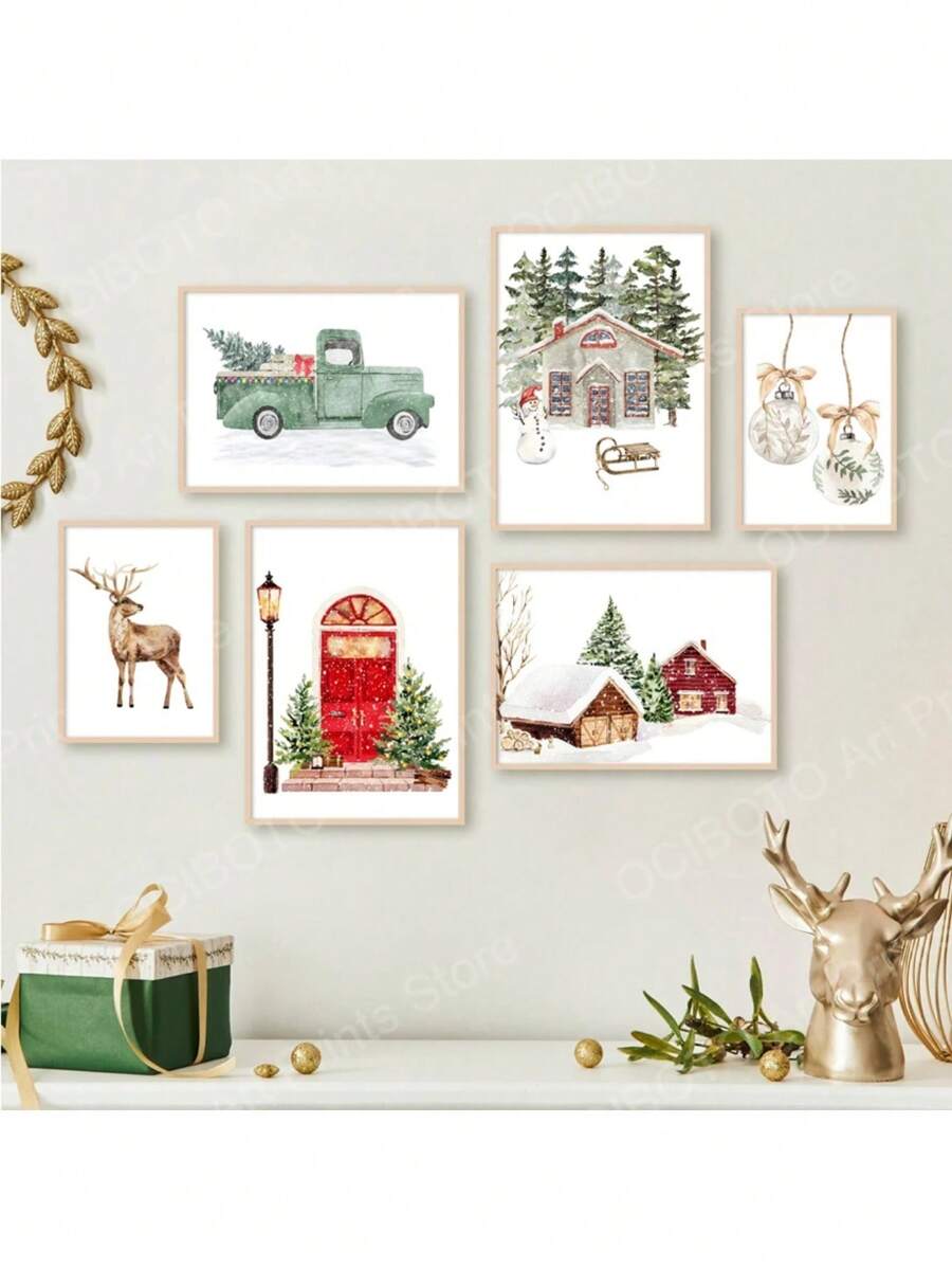 1PC Christmas Gallery Wall Set Nutcracker Winter Deer Snow Truck Posters Of Wall Art Canvas Print Picture Festive Holiday Home Decor No Frame - Multicolor - View 1
