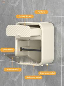 1pc Wallmount Waterproof Bathroom Tissue Box, Multi-Functional Paper Towel Holder For Kitchen Home Bathroom Decor Bathroom Organizer Fall Decor Back To School - Multicolor - View 5