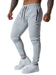 3 Pcs Mens Jogger Sweatpants With Drawstring Zipped Pockets Athletic Track Pants For Gym Running Workout - Đen + Xanh navy + Xám nhạt - Xem 7