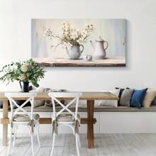 1pc White Jasmine And Rusty Watering Cans Canvas Wall Art Vintage Wood Gain Painting Modern Farmhouse Flowers Artwork Prints For Living Room Bedroom Bathroom Decor Framed And Ready To Hang