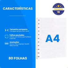 Refil De Folhas Caderno Inteligente A4 Grande 80g Pautado 80 Folhas Compatível Fichário Planner Diário De Discos - Branco - Visão 2