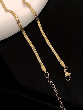 女士鈦鋼蛇骨鏈ins風格頸鏈,18k黃金鍍層簡約層疊細頸鏈