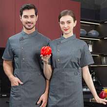 Manga Corta Uniforme Chef Cocina Gastronomia Moda - Gris - Ver 7