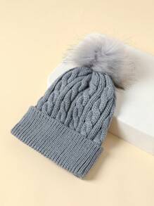 2pcs Toddler Kids Pompom Decor Cuff Beanie - Multicolor - View 5