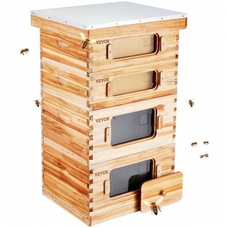 Ultimate  40 Frame Bee Hive Starter Kit - Premium Beeswax Coated Cedar Wood, 2 Deep & 2 Medium Boxes, Langstroth Design With Clear Acrylic Windows - Perfect For Beginners & Pro Beekeepers! - như hình ảnh - Xem 1