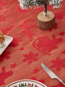 1pc Christmas Lace Table Cloth, Festive Decor - Red - View 7