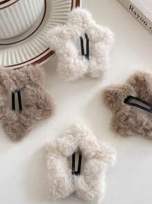 4个女士秋冬毛绒星星蝴蝶结发夹，可爱优雅的侧刘海装饰发夹，韩式百搭发饰，适合日常佩戴，Y2K风格配饰，爪夹，发爪，发卡，秋季时尚，蝴蝶结 - 彩色 - 查看 5