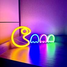 1 个 Pacman 霓虹灯，约 35x14.5 厘米（13.7x5.7 英寸），USB/电池供电，两用，男士游戏室、墙壁和桌面装饰灯，适用于卧室、宿舍、庭院、酒吧、婚礼、情人节、万圣节、圣诞节