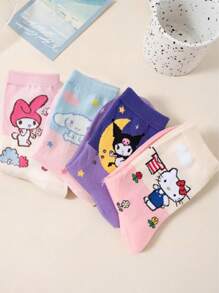 Sanrio 4 Pairs Sanrio New Cartoon Parent-Child Socks Cute Big Ear Dog Children Socks