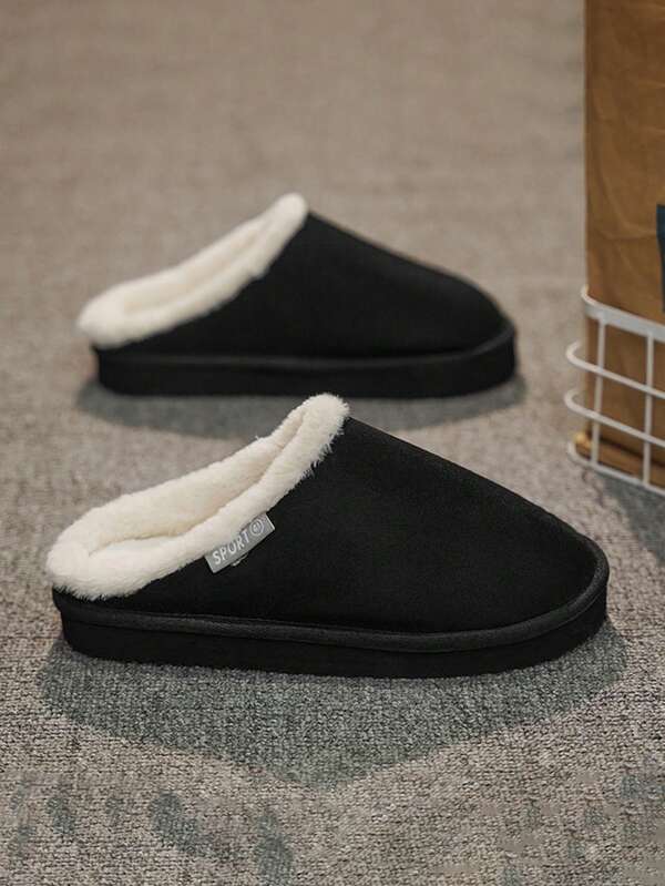 Men's Thermal Lined Thermal Slippers, Thick Sole Indoor Warm Couples Slippers For Winter, Non-Slip