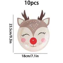 10 件圣诞节纸盘，圣诞老人头像、麋鹿、圣诞树图案，一次性盘子餐具餐桌装饰，圣诞快乐促销 - 彩色 - 查看 11