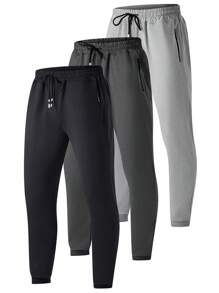 3 Pcs Mens Jogger Sweatpants With Drawstring Zipped Pockets Athletic Track Pants For Gym Running Workout - Đen + Xám đậm + Xám nhạt - Xem 2