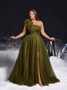 Elegant Sophisticated High-End Design Evening Plus Size Dress, Formal Prom Gown, For Wedding Guest, Graduation, Dinner - Army Green - View 7
