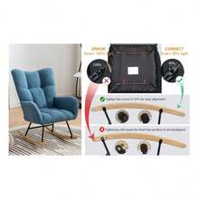 Rocking Chair With Pocket, Soft Teddy Fabric Rocking Chair For Nursery, Comfy Wingback Glider Rocker With Safe Solid Wood Base For Living Room Bedroom Balcony (Blue) - Màu xanh lam - Xem 3