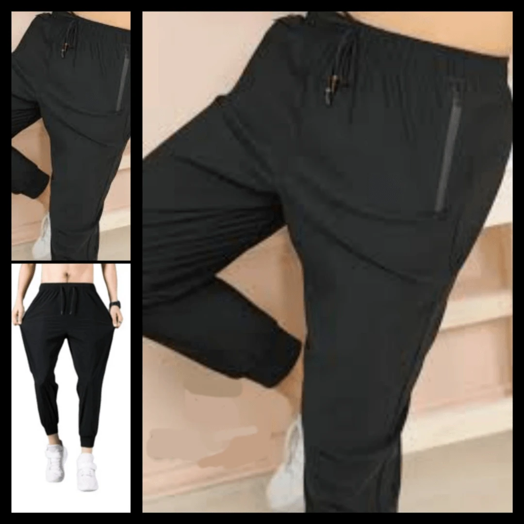 Men's Summer Casual Ice Silk Thin Quick-Drying Sports Pants, Loose And Suitable For Running And Outdoor Exercise - 黑色 - 查看 1