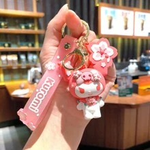 Sanrio Porte-clés figurine Kawaii Anime Fleurs de cerisier Sakura mignon pour fille. Accessoire pour Noël, voiture, sac à dos d'école, cadeau