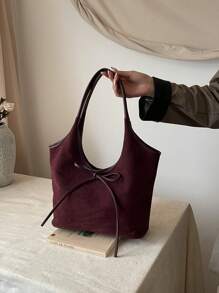 Bolso tote vintage de gran capacidad, bolso de hombro informal con estampado de letras, decoración de lazo y cordón para mujer, elegante bolso multiusos para ir al trabajo, bolso, bolso inspirado en el estilo retro para mujeres