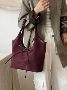 Bolso tote vintage de gran capacidad, bolso de hombro informal con estampado de letras, decoración de lazo y cordón para mujer, elegante bolso multiusos para ir al trabajo, bolso, bolso inspirado en el estilo retro para mujeres