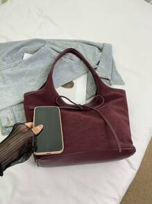 Bolso tote vintage de gran capacidad, bolso de hombro informal con estampado de letras, decoración de lazo y cordón para mujer, elegante bolso multiusos para ir al trabajo, bolso, bolso inspirado en el estilo retro para mujeres