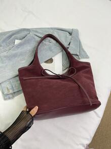 Bolso tote vintage de gran capacidad, bolso de hombro informal con estampado de letras, decoración de lazo y cordón para mujer, elegante bolso multiusos para ir al trabajo, bolso, bolso inspirado en el estilo retro para mujeres
