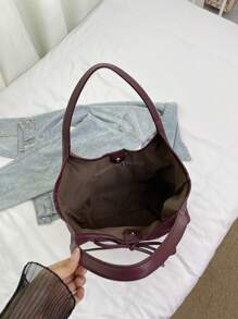 Bolso tote vintage de gran capacidad, bolso de hombro informal con estampado de letras, decoración de lazo y cordón para mujer, elegante bolso multiusos para ir al trabajo, bolso, bolso inspirado en el estilo retro para mujeres