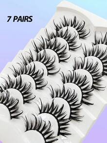 7 Pairs Asiteo 3D Wet Look False Eyelashes, Natural Curly & Thick Curly, Suitable For Cosplay, Cartoon Makeup, Reusable - Bulu Mata Manga Runcing - View 5