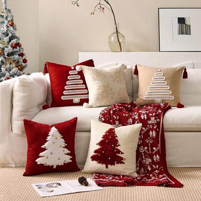 1 件圣诞树刺绣抱枕套，金色铃铛装饰，18x18 枕套家居圣诞金色装饰靠垫套柔软适用于沙发床椅子