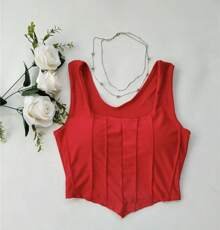 Cropped Corset V-Neck Corset With Padded Cups Summer Launch - Đỏ - Xem 1