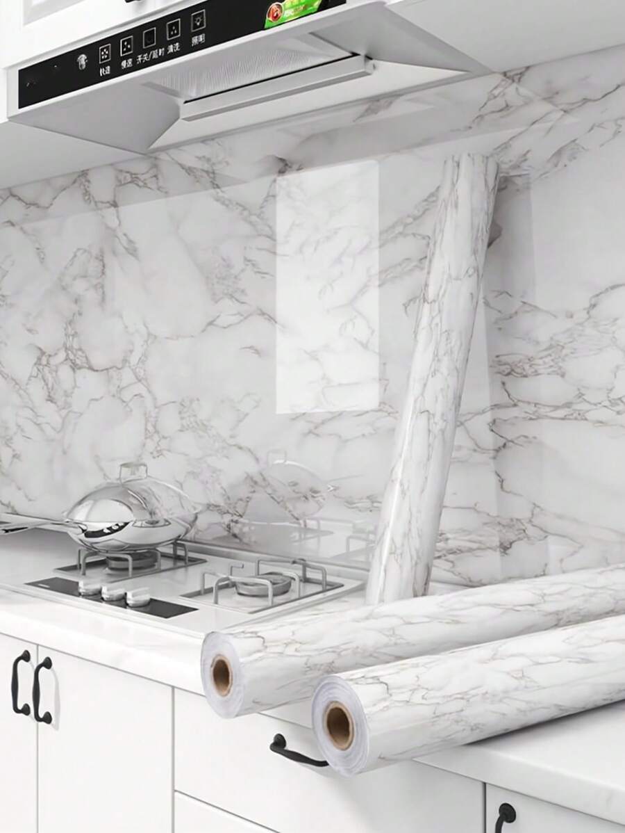 Vinyl Peel And Stick Wallpaper White And Grey Marble Design