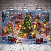 1pc, Vải nền chụp ảnh làng Giáng sinh - Cây thông tuyết và cảnh trong truyện cổ tích, Chất liệu Polyester, Không cần nguồn điện - Lựa chọn hoàn hảo cho các bữa tiệc ngày lễ và gian hàng chụp ảnh, Giáng sinh - Nhiều màu - Xem 7
