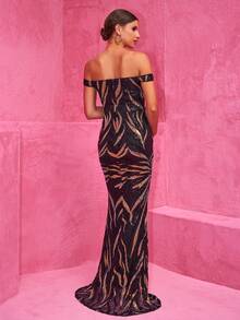 孕妇性感露肩亮片优雅连衣裙，适合派对 - 黑色 - 查看 6