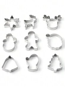 9pcs Stainless Steel 430 Christmas Cookie Cutters Set - Christmas Tree, Reindeer, Bell, Cake Molds, Gingerbread Man, Snowflake, Baking Tools For Holiday Gathering DIY Cookies - Multicolor - View 9