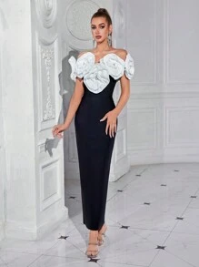 Elisanya Vestido con estampado floral de vendaje para eventos de cóctel, boda, invitada, vestido de gala, vestido de fiesta - Negro - Ver 6