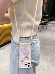 1 件简约蝴蝶图案防指纹米色可调节绳金沙手机壳适用于 Apple/Samsung//TECNO/Infinix/Vivo/Oppo - 米色 - 查看 2
