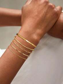 1pc 925 Sterling Silver Stacking Chain Safety Pin Herringbone Bracelet, Fashion Accessory, Gift For Women - Bracelet - View 9