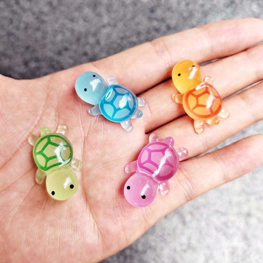 6 Pcs Color Random Turtles For Crafts, Mini Resin Tortoise Glow In The